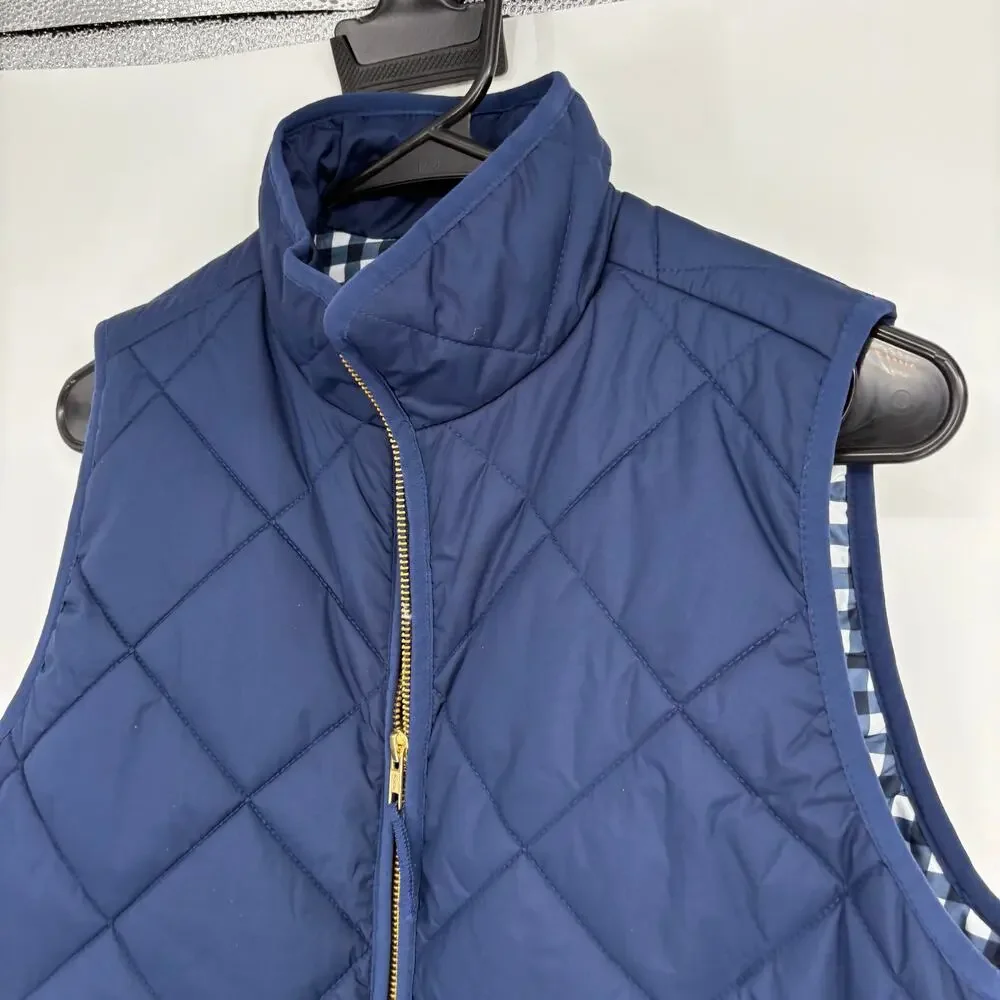 J. Crew Factory Blue Gingham Lined Quilted Vest Sz S Preppy Outdoors‎ Gorpcore